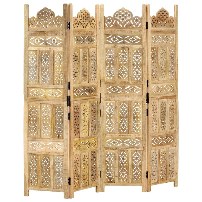 Paravan cameră sculptat manual 4 panouri 160x165 cm mango WALTI