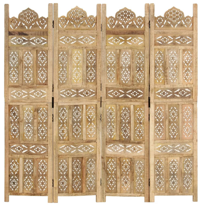 Paravan cameră sculptat manual 4 panouri 160x165 cm mango WALTI