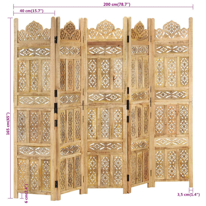 Paravan cameră sculptat manual 5 panouri 200x165 cm mango - WALTI WALTI
