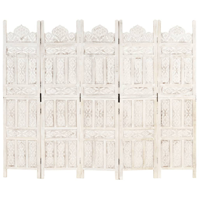 Paravan cameră sculptat manual 5 panouri alb 200x165 cm mango - WALTI WALTI