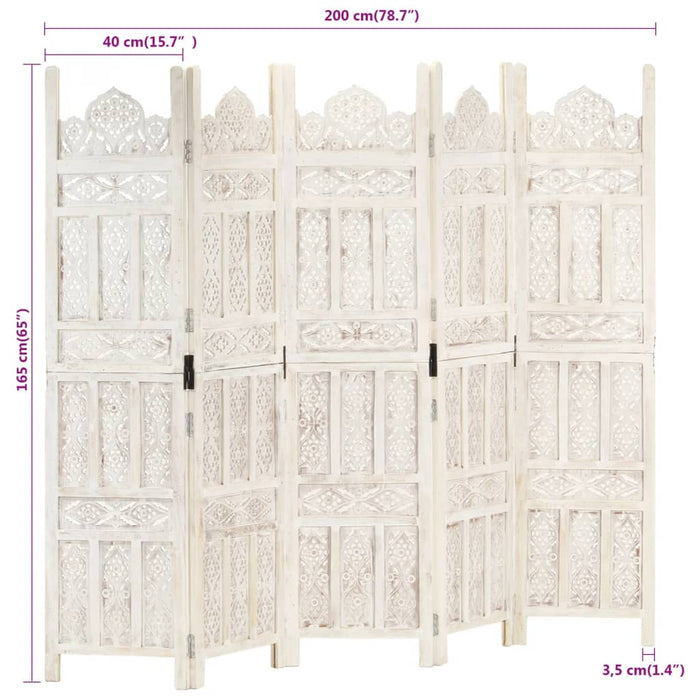 Paravan cameră sculptat manual 5 panouri alb 200x165 cm mango - WALTI WALTI
