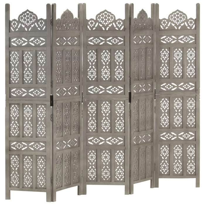 Paravan cameră sculptat manual 5 panouri gri 200x165 cm mango - WALTI WALTI
