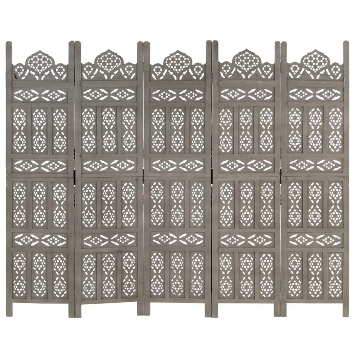 Paravan cameră sculptat manual 5 panouri gri 200x165 cm mango - WALTI WALTI