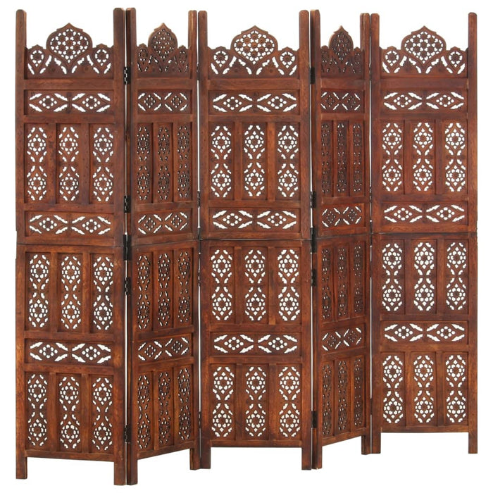 Paravan cameră sculptat manual 5 panouri maro 200x165 cm mango - WALTI WALTI
