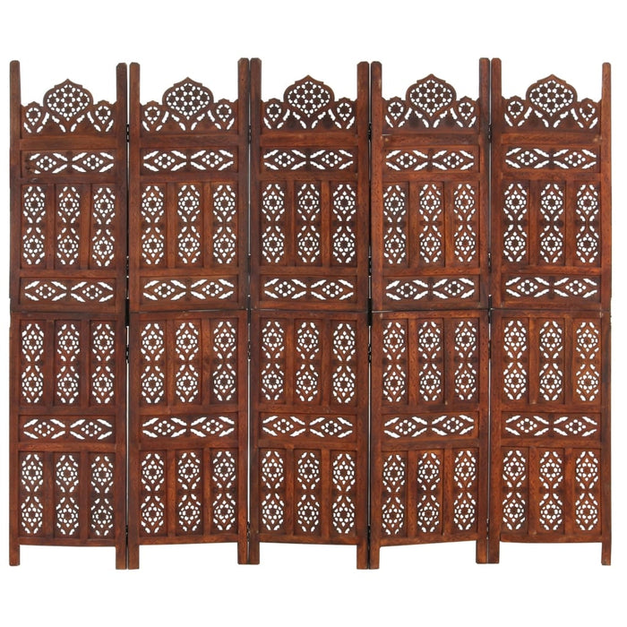 Paravan cameră sculptat manual 5 panouri maro 200x165 cm mango - WALTI WALTI