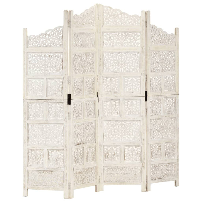 Paravan cameră sculptat manual, 4 panouri, alb 160x165 cm mango - WALTI WALTI