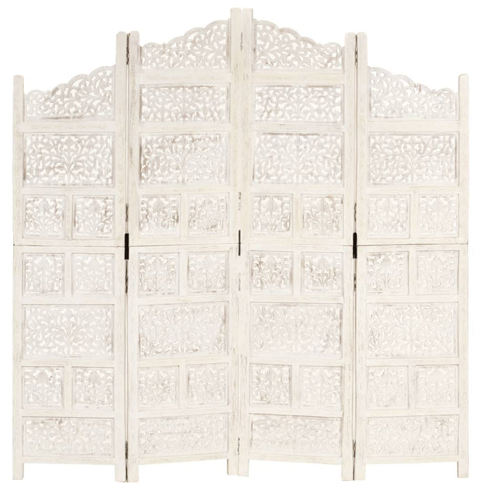 Paravan cameră sculptat manual, 4 panouri, alb 160x165 cm mango - WALTI WALTI
