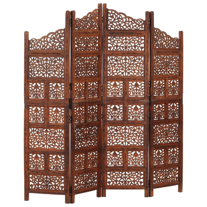 Paravan cameră sculptat manual 4 panouri maro 160x165 cm mango WALTI