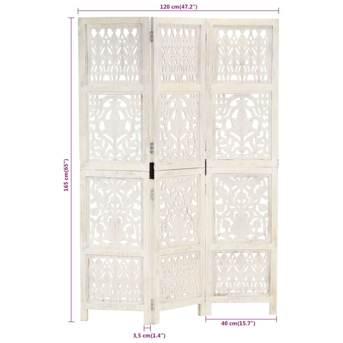 Paravan cameră sculptat manual 3 panouri alb 120x165 cm mango - WALTI WALTI