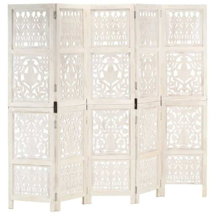 Paravan cameră sculptat manual 5 panouri alb 200x165 cm mango - WALTI WALTI