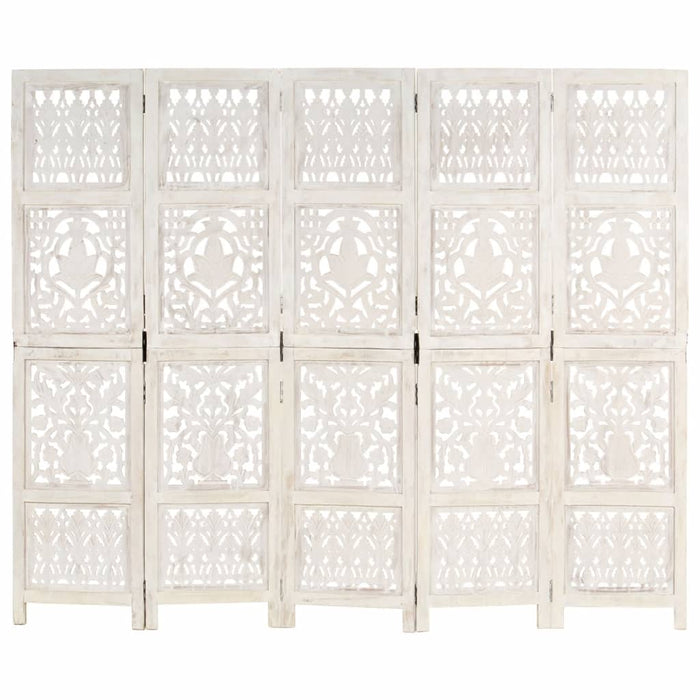 Paravan cameră sculptat manual 5 panouri alb 200x165 cm mango - WALTI WALTI