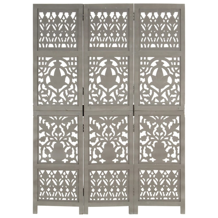 Paravan cameră sculptat manual 3 panouri gri 120x165 cm mango - WALTI WALTI