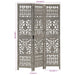 Paravan cameră sculptat manual 3 panouri gri 120x165 cm mango - WALTI WALTI