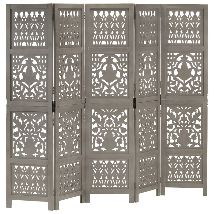 Paravan cameră sculptat manual 5 panouri gri 200x165 cm mango - WALTI WALTI