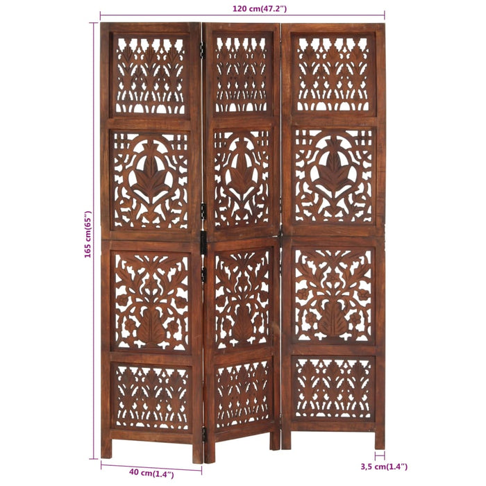 Paravan cameră sculptat manual 3 panouri maro 120x165 cm mango - WALTI WALTI