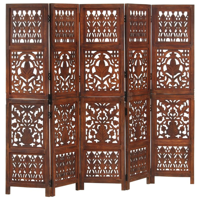 Paravan cameră sculptat manual 5 panouri maro 200x165 cm mango - WALTI WALTI