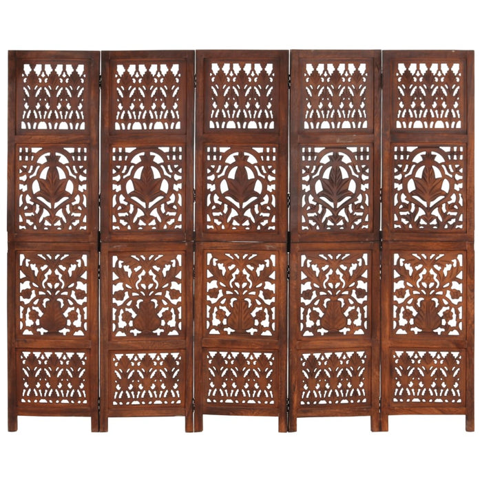 Paravan cameră sculptat manual 5 panouri maro 200x165 cm mango - WALTI WALTI