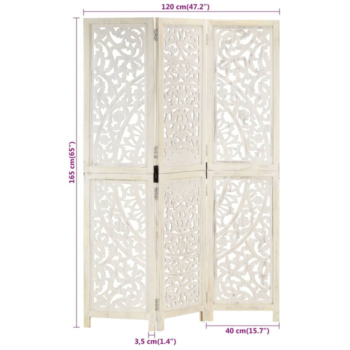 Paravan cameră sculptat manual 3 panouri alb 120x165 cm mango - WALTI WALTI