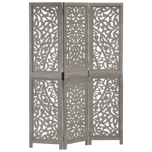 Paravan cameră sculptat manual 3 panouri gri 120x165 cm mango - WALTI WALTI