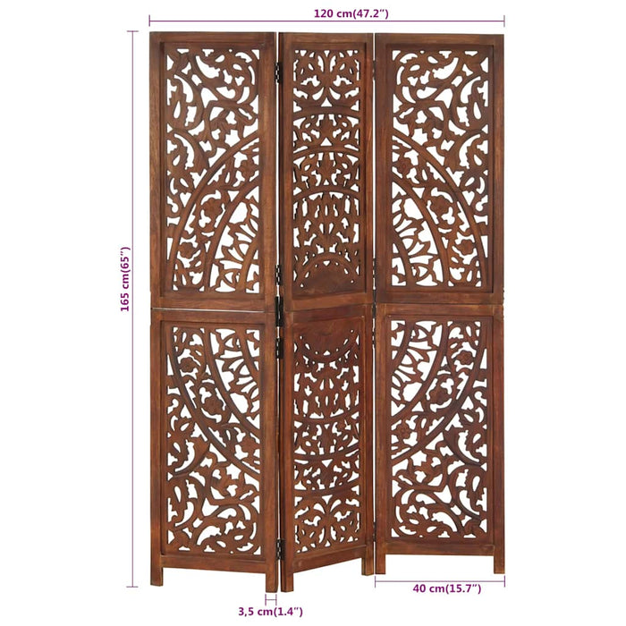 Paravan cameră sculptat manual 3 panouri maro 120x165 cm mango - WALTI WALTI