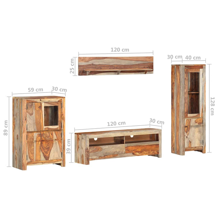 Set cu unitate TV, 4 piese, lemn masiv WALTI