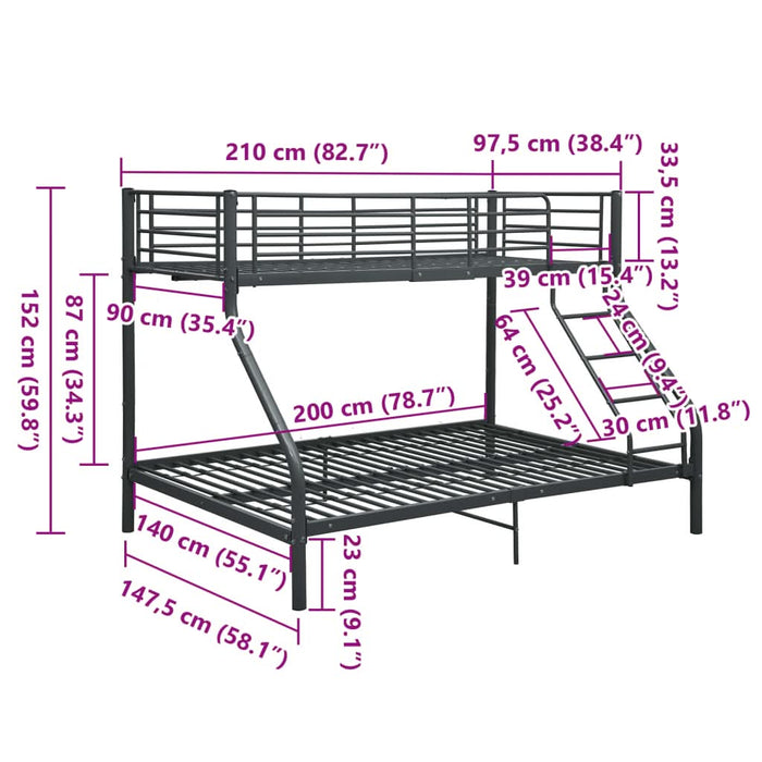 Cadru de pat supraetajat, negru, 140 x 200/90 x 200 cm, metal - WALTI WALTI