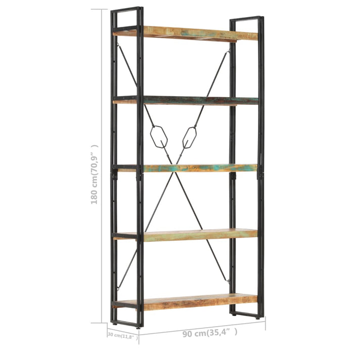 Bibliotecă cu 5 rafturi, 90 x 30 x 180 cm, lemn masiv reciclat - WALTI WALTI