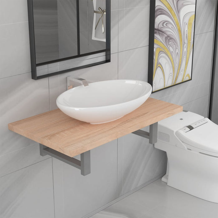 Set mobilier de baie din două piese, stejar, ceramică - WALTI WALTI