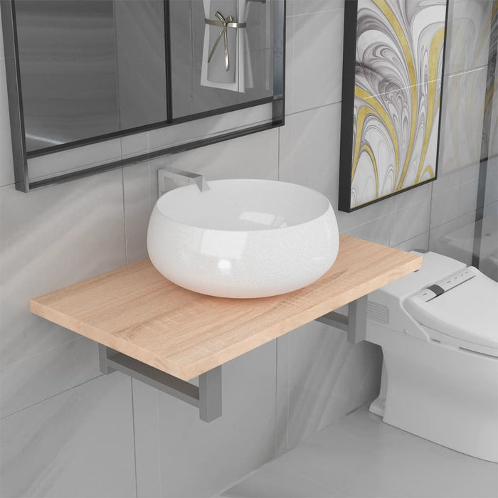 Set mobilier de baie din două piese, stejar, ceramică - WALTI WALTI