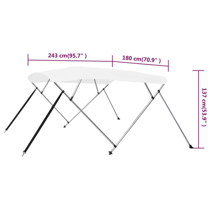 Parasolar barcă Bimini cu 4 arcuri, alb, 243x180x137 cm - WALTI WALTI