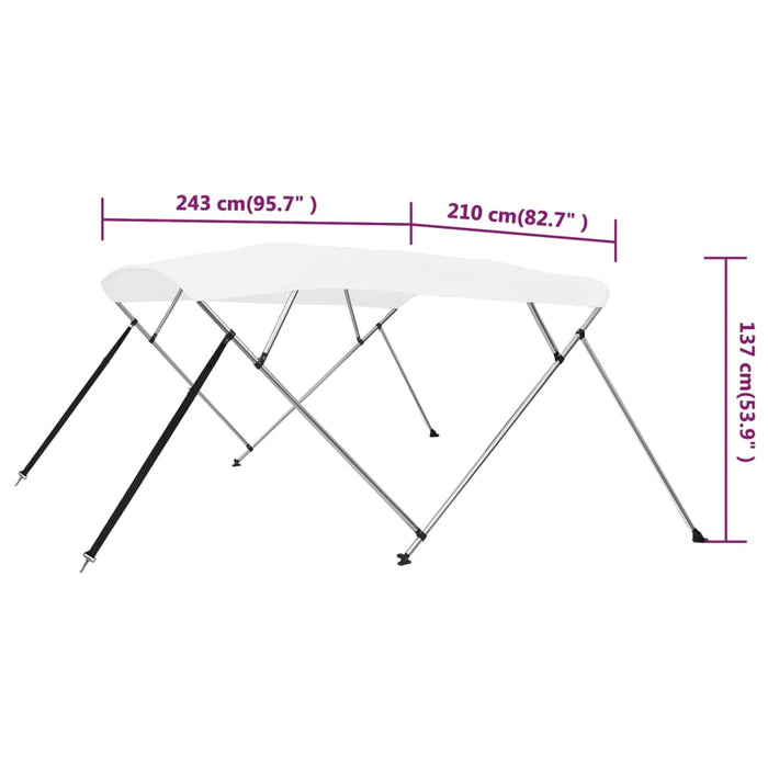 Parasolar barcă Bimini cu 4 arcuri, alb, 243x210x137 cm - WALTI WALTI