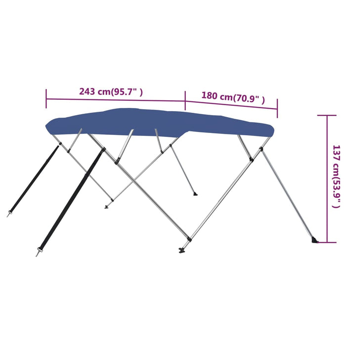 Parasolar barcă Bimini cu 4 arcuri, albastru, 243x180x137 cm - WALTI WALTI