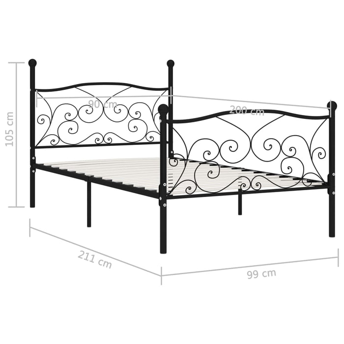 Cadru de pat cu bază din șipci, negru, 90 x 200 cm, metal - WALTI WALTI