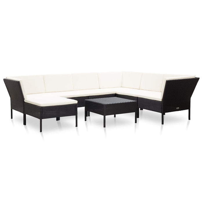 Set mobilier de grădină cu perne, 8 piese, negru, poliratan WALTI