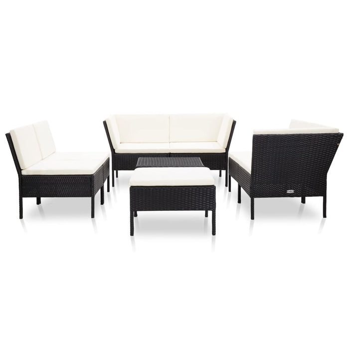 Set mobilier de grădină cu perne, 8 piese, negru, poliratan WALTI
