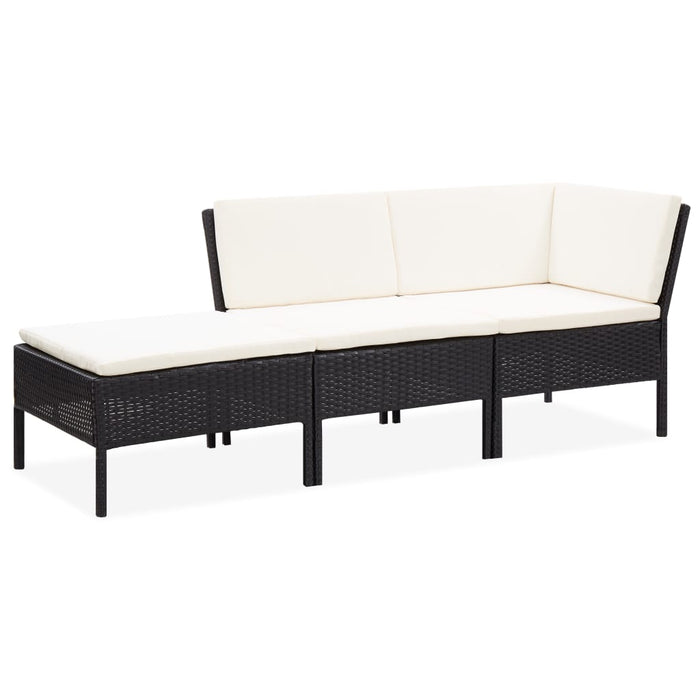 Set mobilier de grădină cu perne, 3 piese, negru, poliratan - WALTI WALTI