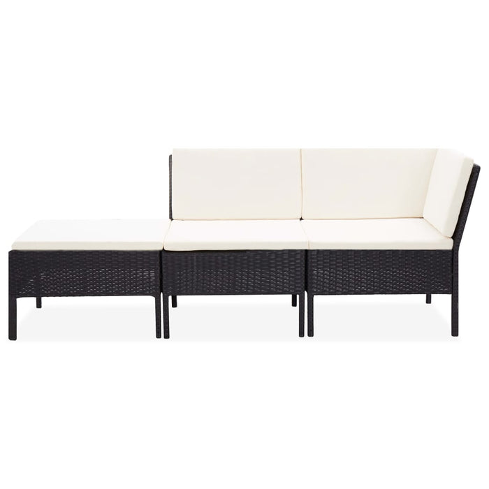 Set mobilier de grădină cu perne, 3 piese, negru, poliratan - WALTI WALTI