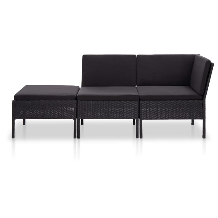 Set mobilier de grădină cu perne, 3 piese, negru, poliratan - WALTI WALTI