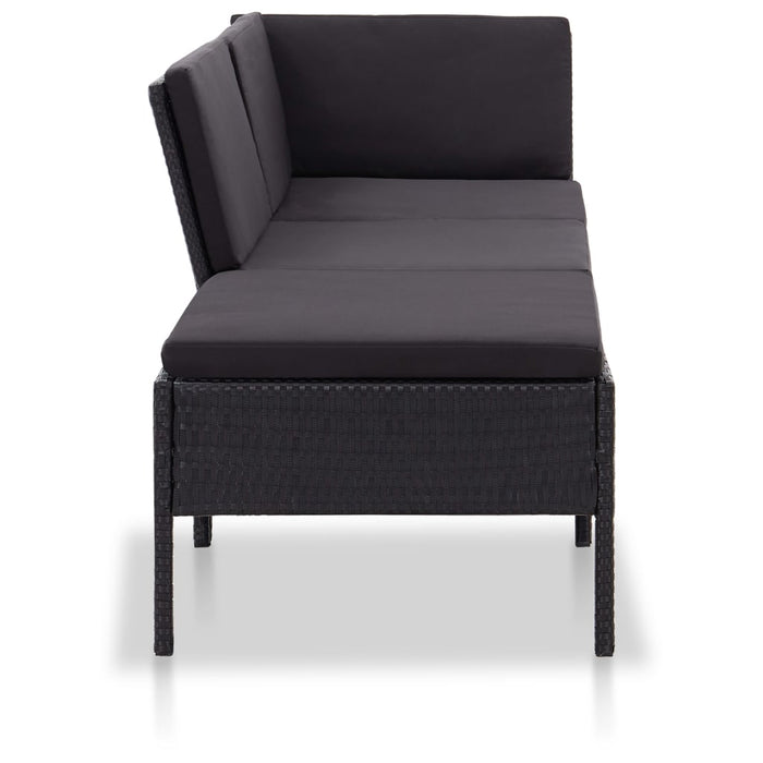 Set mobilier de grădină cu perne, 3 piese, negru, poliratan - WALTI WALTI