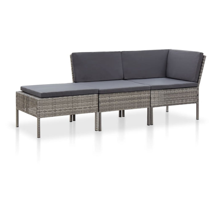 Set mobilier de grădină cu perne, 3 piese, gri, poliratan WALTI