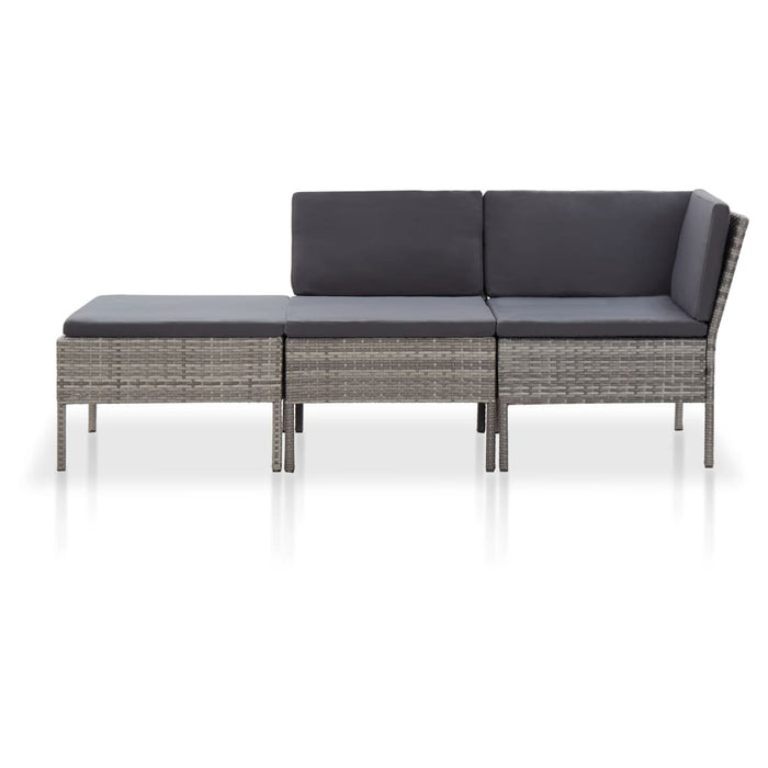 Set mobilier de grădină cu perne, 3 piese, gri, poliratan WALTI