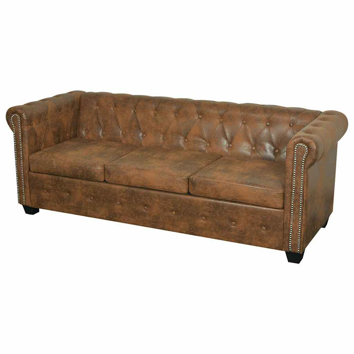 Sofa Chesterfield 3 locuri vidaXL, Piele artificială maro WALTI