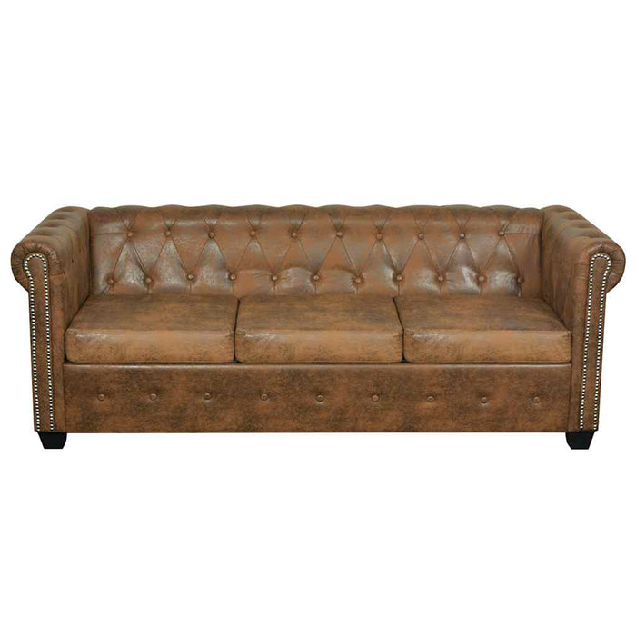 Sofa Chesterfield 3 locuri vidaXL, Piele artificială maro WALTI