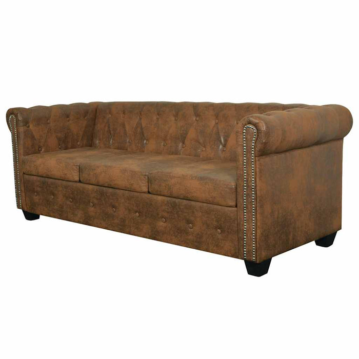 Sofa Chesterfield 3 locuri vidaXL, Piele artificială maro WALTI