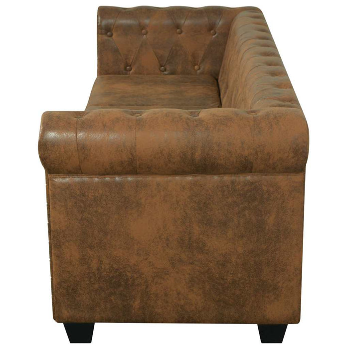 Sofa Chesterfield 3 locuri vidaXL, Piele artificială maro WALTI