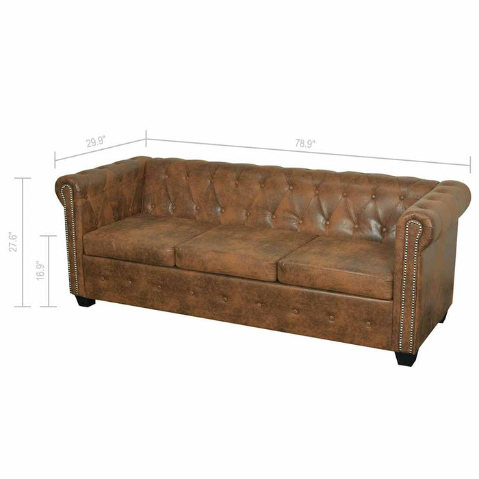 Sofa Chesterfield 3 locuri vidaXL, Piele artificială maro WALTI