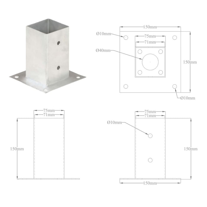 Suporți stâlp, 4 buc., metal galvanizat, 71 mm - WALTI WALTI