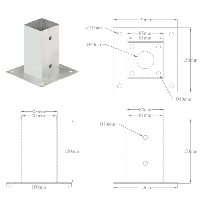 Suporți stâlp, 4 buc., metal galvanizat, 81 mm - WALTI WALTI