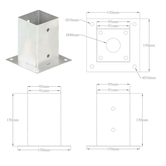 Suporți stâlp, 4 buc., metal galvanizat, 91 mm - WALTI WALTI
