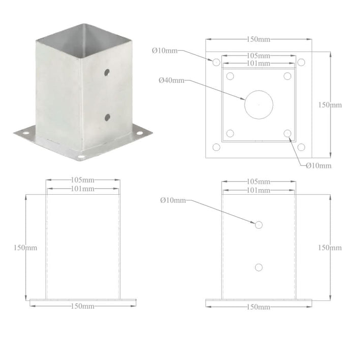 Suporturi stâlp, 4 buc., 101 mm, metal galvanizat - WALTI WALTI